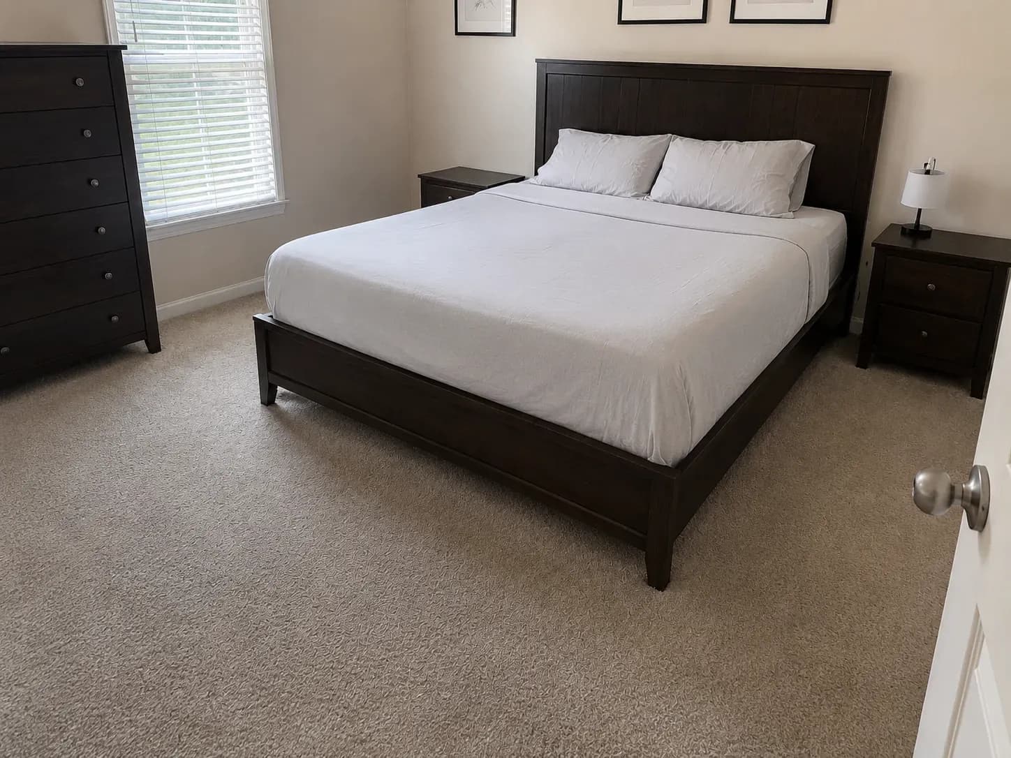 Freshly cleaned bedroom in a new-construction home in Burleson, Texas