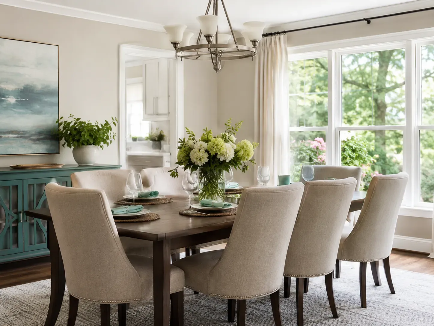 Dining room in a Fort Worth home with a set table and clean floors after a biweekly cleaning visit