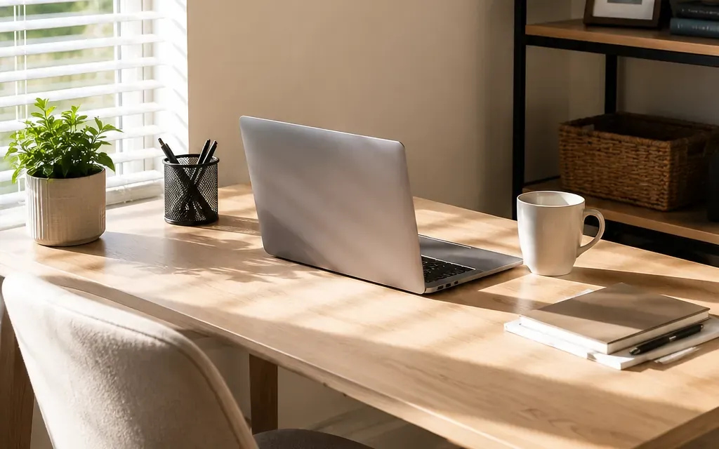 Home office desk and workspace in a Fort Worth home kept clean on a recurring schedule