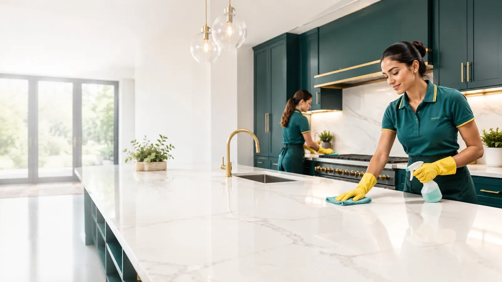 Detailed and polished marble kitchen island in a Fort Worth home after a deep clean
