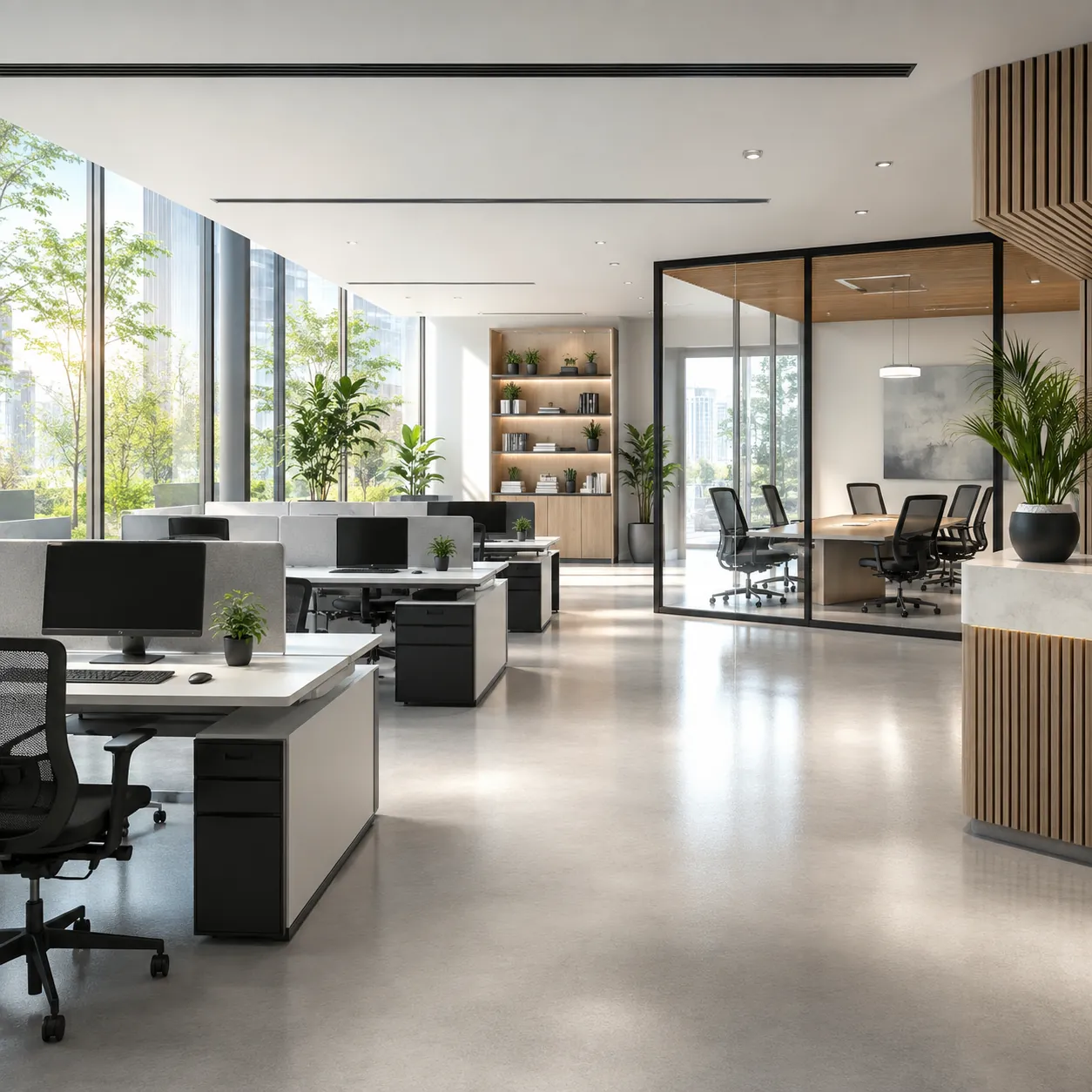 Modern open-plan office interior in Fort Worth kept clean on a recurring commercial schedule