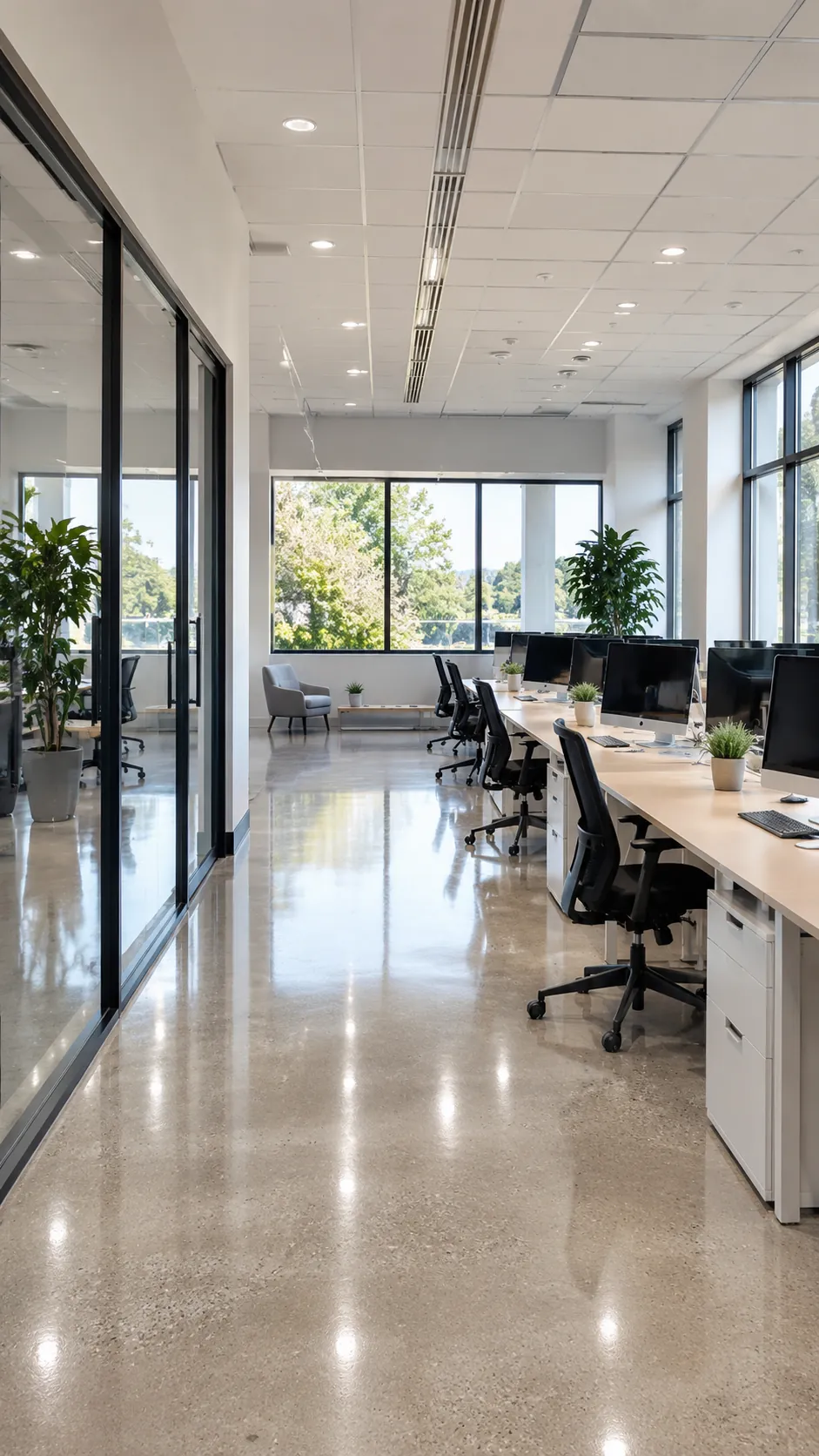 Clean office corridor and workstations in a Fort Worth commercial building