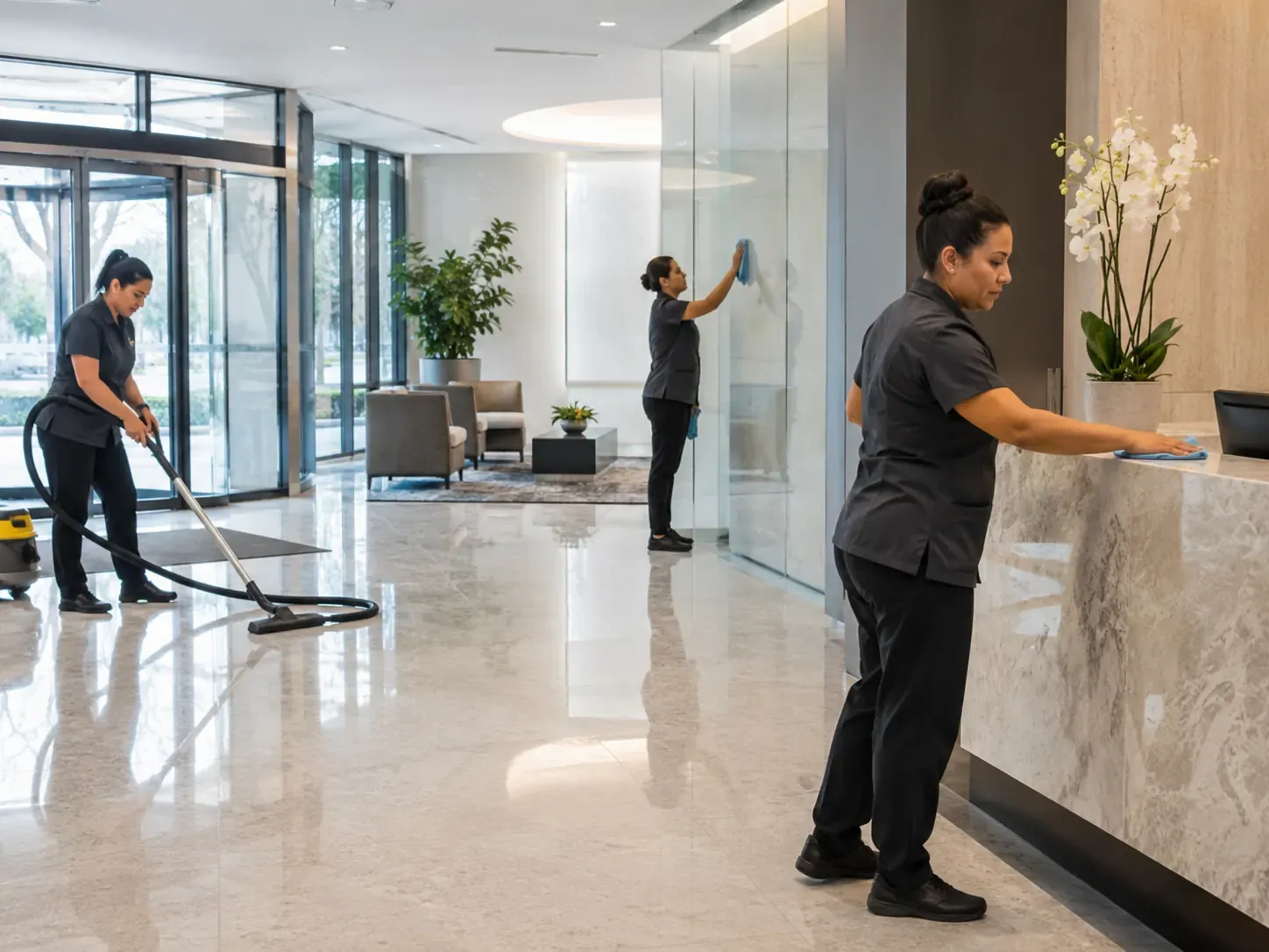 Clean medical office lobby and reception floor in a Fort Worth professional building