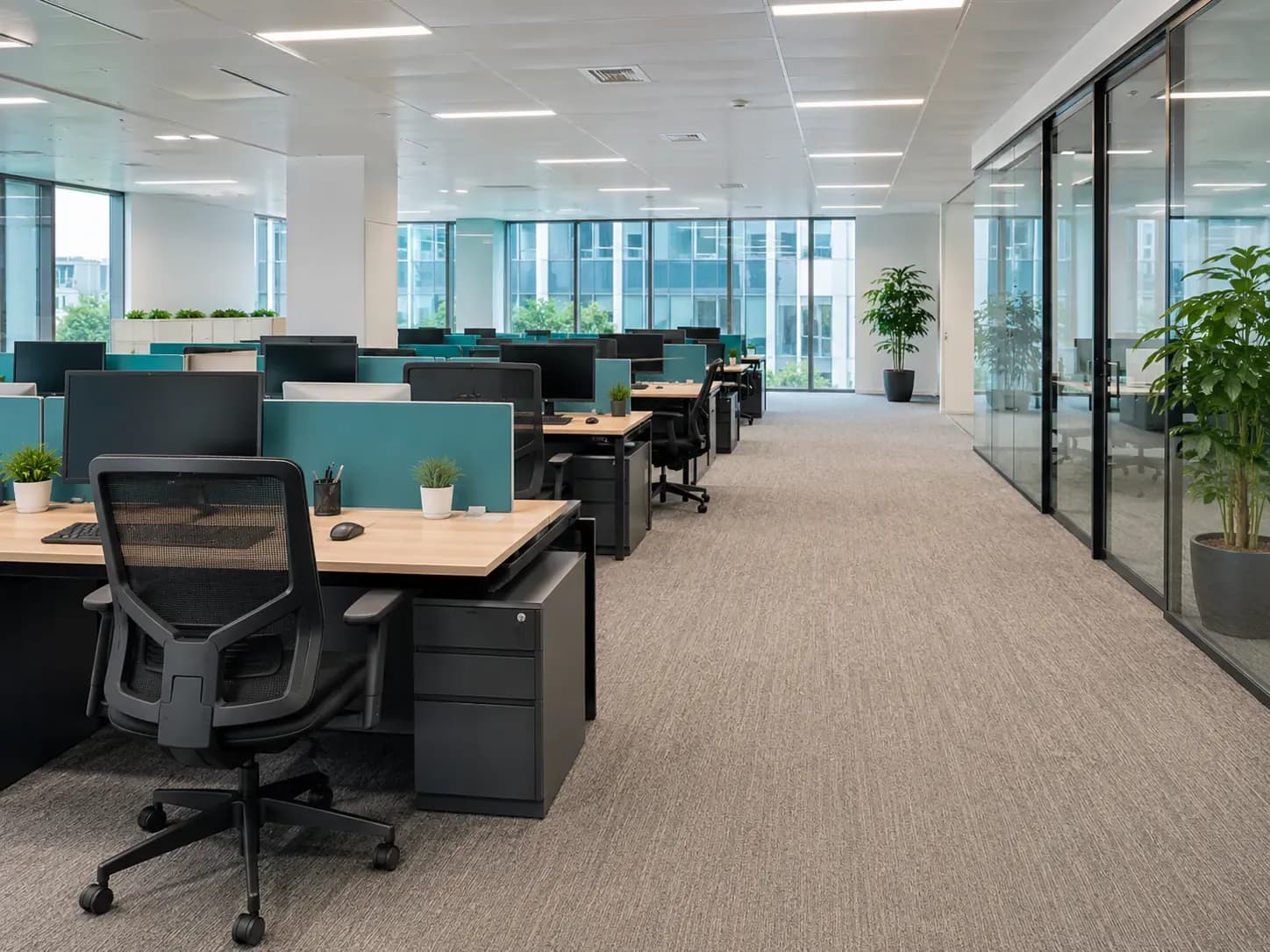 Clean open office workspace in a North Richland Hills commercial building